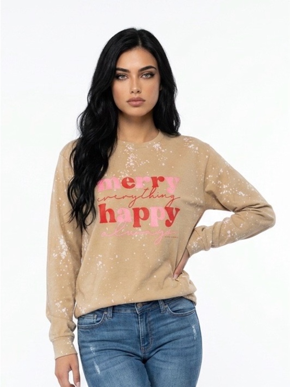 Merry Everything Happy Beige Graphic Sweatshirt